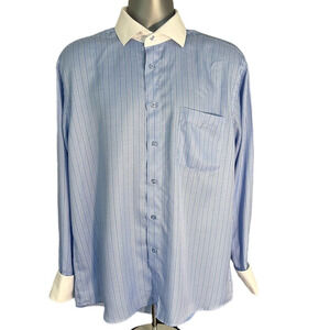 Karl Knox Blue and White Dress Shirt w/ Cuff Links and Pocket Square Size 16.5